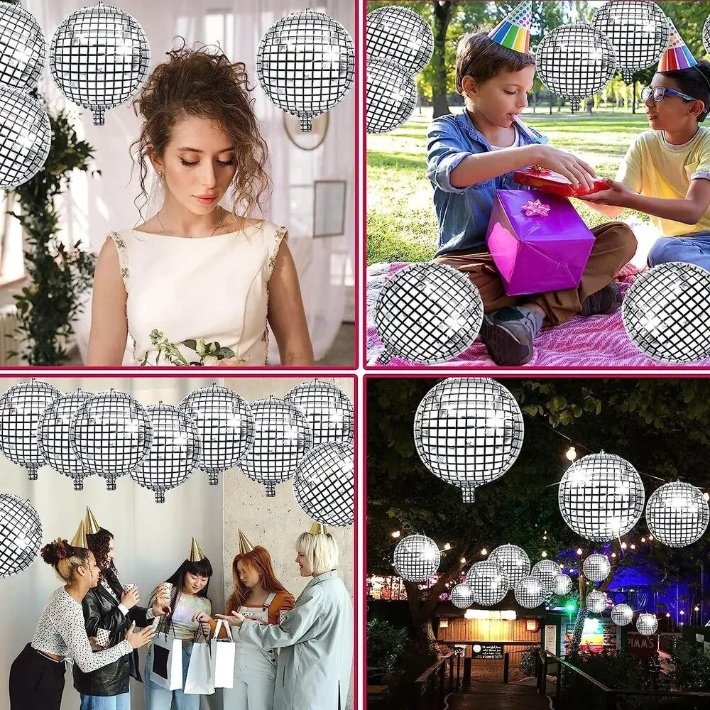 10-Pack 24inch 4D Large Round Aluminum Foil Balloons Self-sealing Disco Fever